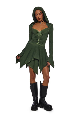 F Is For Fairies® Hooded Mini Dress - Green