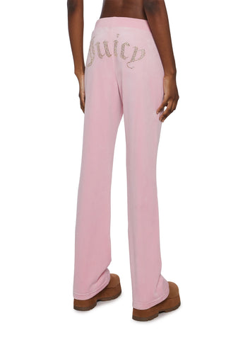 OG Big Bling Velour Track Pants - Pink