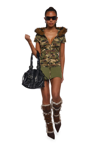 Texting U Camo Hoodie Mini Dress