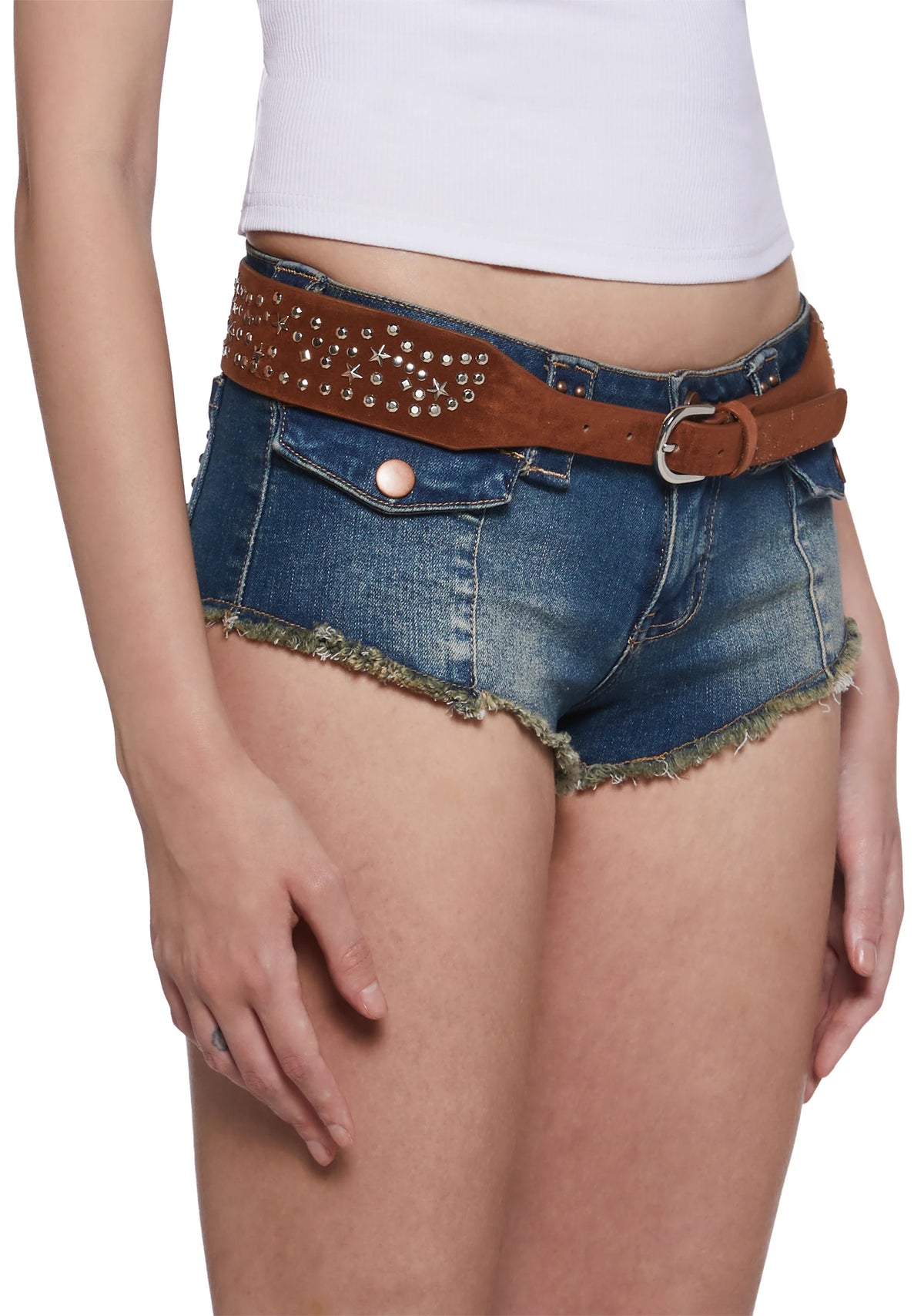 Star Stud Leather Belt - Brown