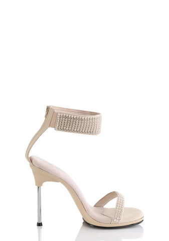 Chic-40 Platform Ankle Strap Rhinestone Sandals-Tan
