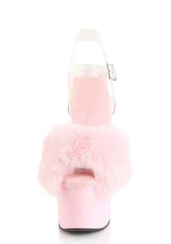 Adore-708FUR Platform Ankle Strap Sandals-Baby Pink