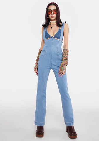 So Suspenseful Denim Jumpsuit