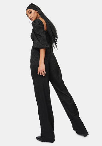 Animal Satin Jacquard Milkmaid Jumpsuit