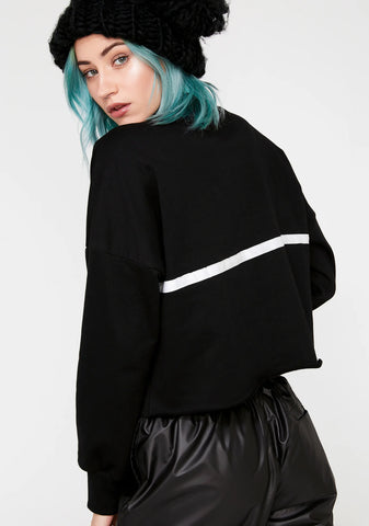 High Neck Stripe Crop Sweatshirt