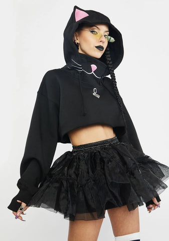 Playful Kitten Crop Hoodie