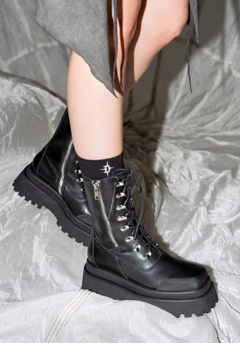 Synth Unisex Genuine Leather Square Toe Combat Boots