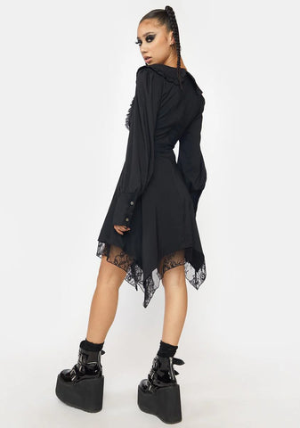 Collared Lace Hem Corset Mini Dress