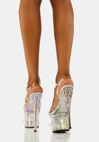 Esteem-708RBP Platform Ankle Strap Sandals-Clear Hologram