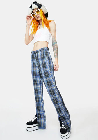 Split Plaid Trousers