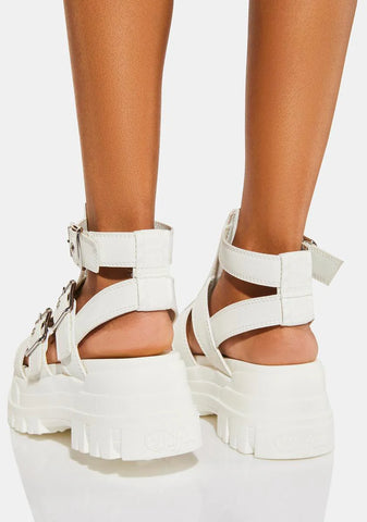White GLD Zip Platform Sandals