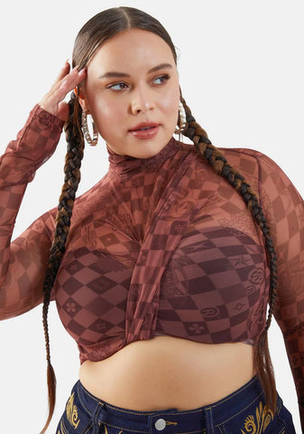 Real Luxury Vibes Checker Mesh Crop Top