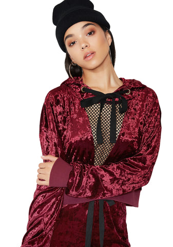 Crush On U Mesh Panel Velvet Hoodie