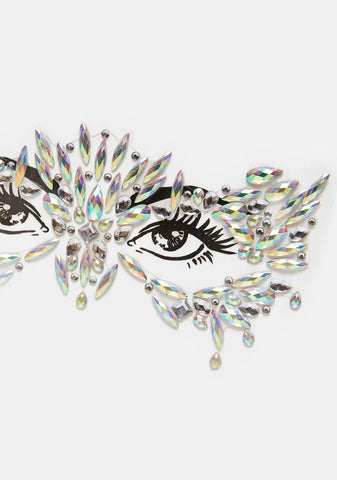 Chickadee Masquerade Clear Iridescent Crystal Jewel Face Sticker