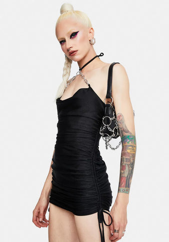Void Filled Chain Halter Mini Dress