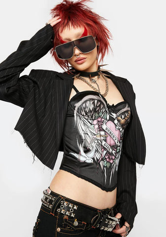 Nobody's Girl Tattoo Print Corset Top