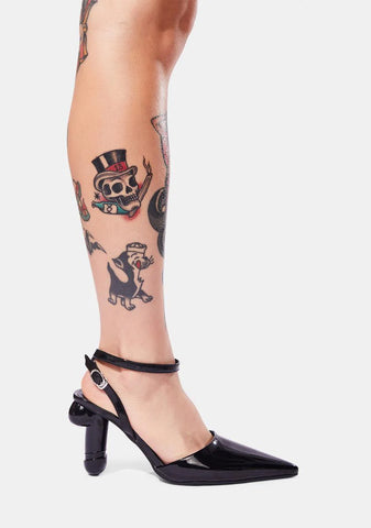 Black Patent Vegan Dick Heel Slingback Pumps