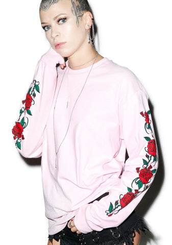 Smell The Roses Long Sleeve Tee - Light Pink