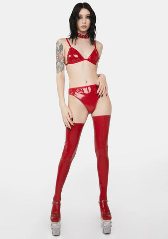 Red Latex Thigh High Stockings