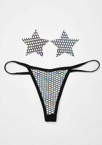 Holographic Star Pasties N' Thong Set