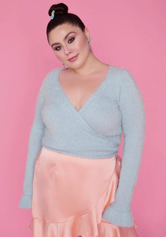 Plus Aqua Cherish My Love Wrap Sweater