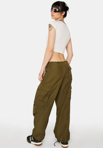 Silky Olive Flap Pocket Cargo Pants