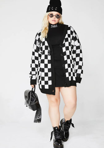 Baddie Square Me Up Checkered Cardigan