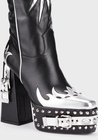 Alabama Cowboy Boots - Black/Silver