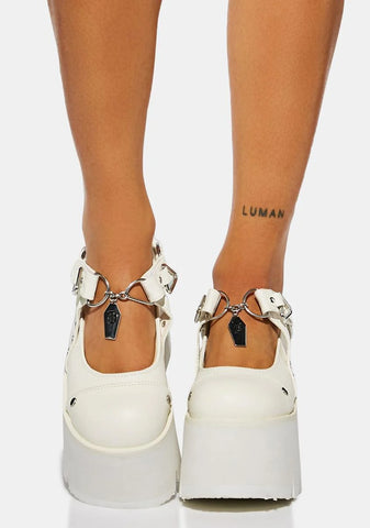 White Laid To Rest Platform Mary Janes