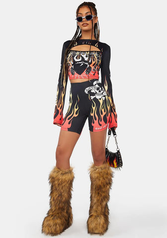 Fire Heart Long Sleeve Crop Top