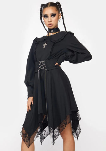 Collared Lace Hem Corset Mini Dress