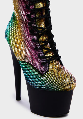 Adore-1020 Rhinestone Stiletto Boots - Rainbow