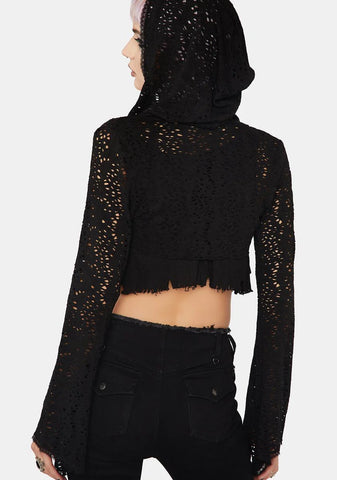 Black Gothic Hole Daily Short Hooded Jacket