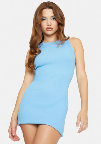 Aqua Downtown Days Ribbed Mini Dress