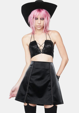 Slit Leather Mini Skirt
