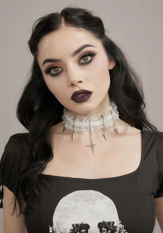 Ivory Rose From The Dead Lace Choker