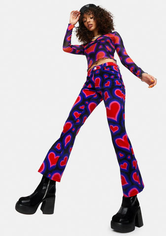 Electric Juice Heart Print Twill Pants
