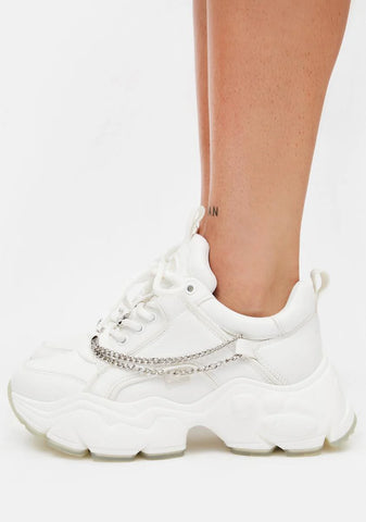 White Binary Chain Platform Sneakers