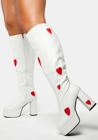 Wide Calf White Jam Tarts Platform Boots