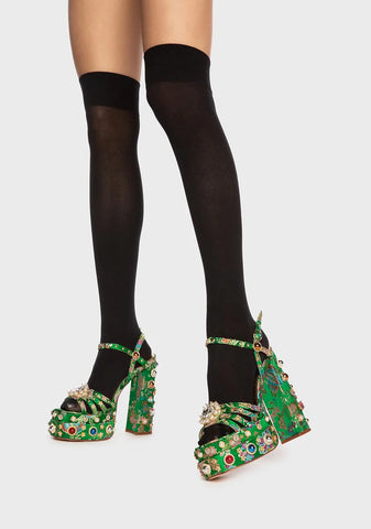 Green Annie Embellished Platform Heels
