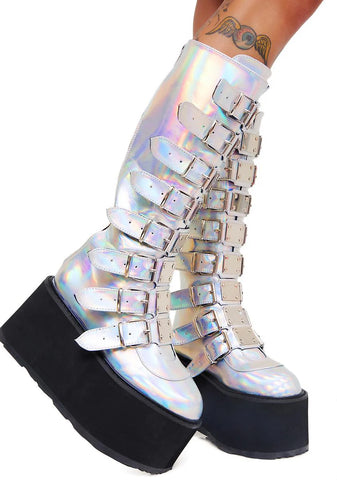 Iridescent Hologram Morpheus Platform Boots