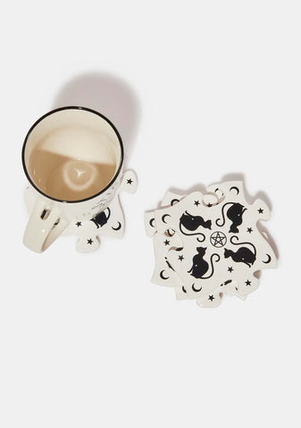 Black Cats Coaster Set