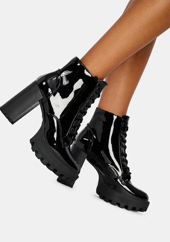Patent Bad Is Better Lace Up Booties