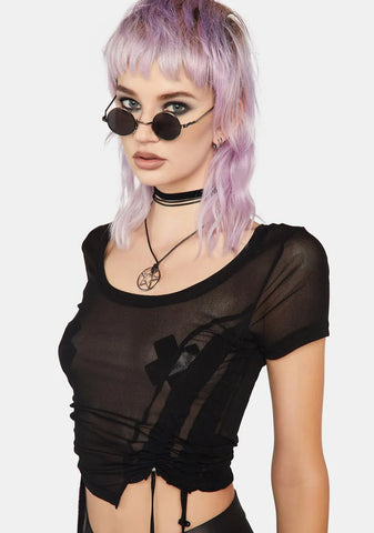 Translucent Fit Pleated Short T-Shirt