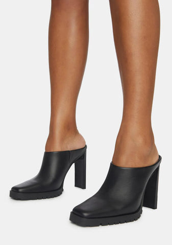 Synth Genuine Leather Square Toe Mules
