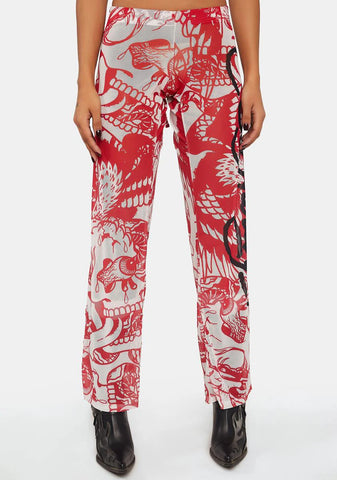 Battle Skull Mesh Flare Pants