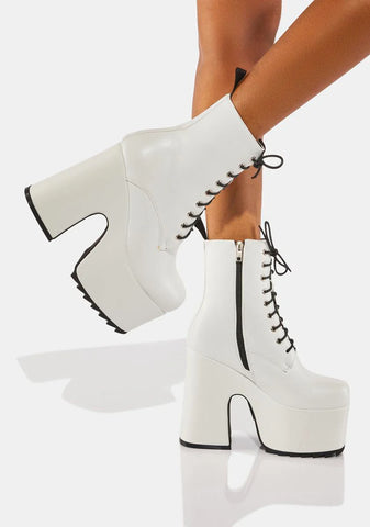 White One Night Chunky Platform Ankle Boots