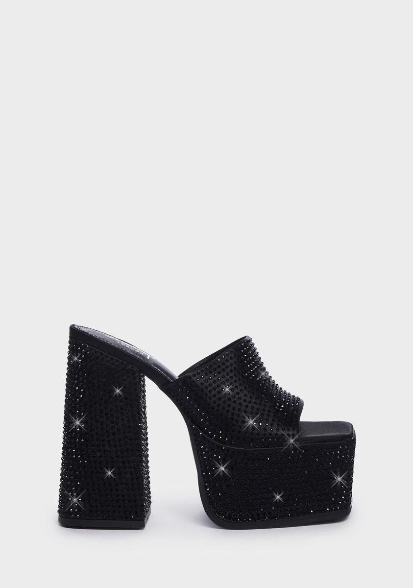Black Sagittarius Diamante Platform Mules