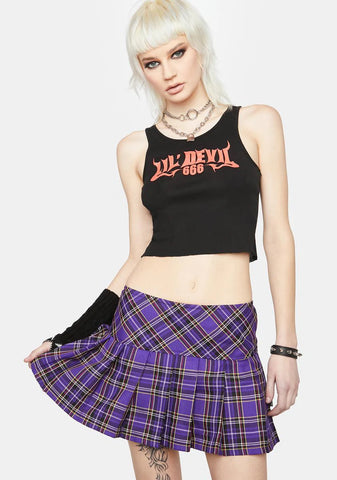 Woven Purple Plaid Pleated Mini Skirt