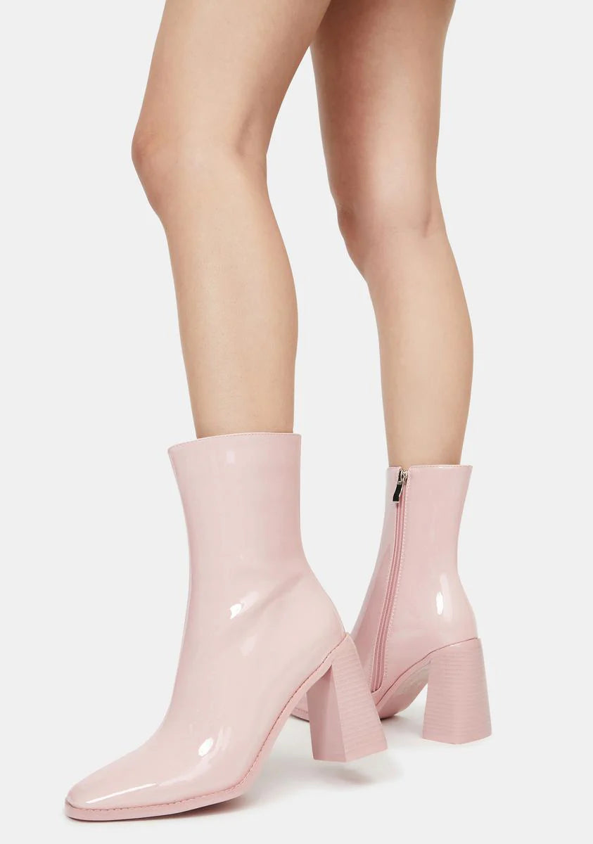 Pink Patent Belle Heeled Boots